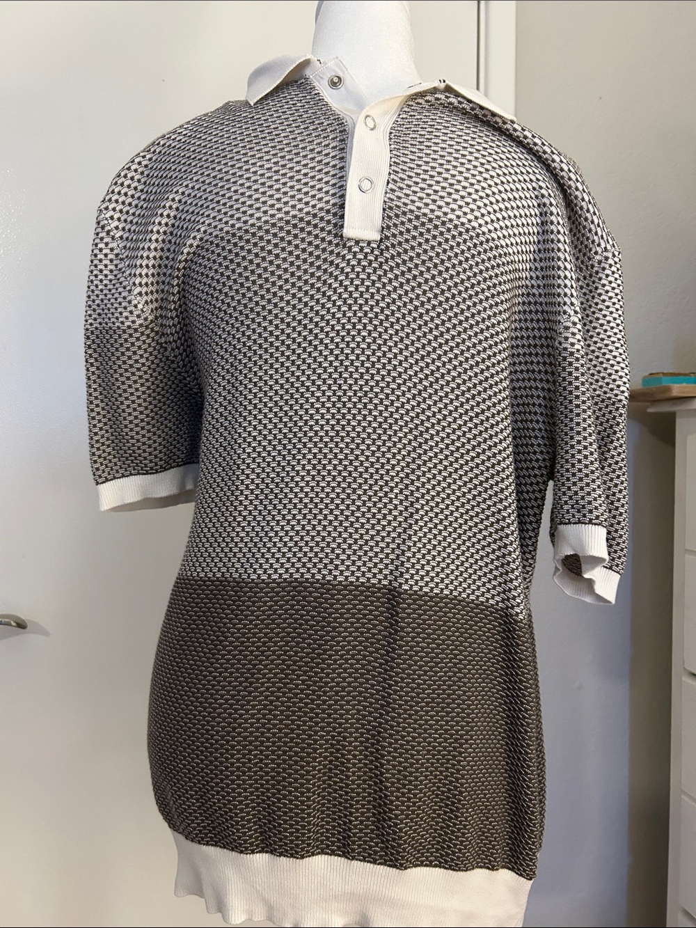 Denim &Flower  Two-Tone Knit Polo Dress - Taupe & Ivory